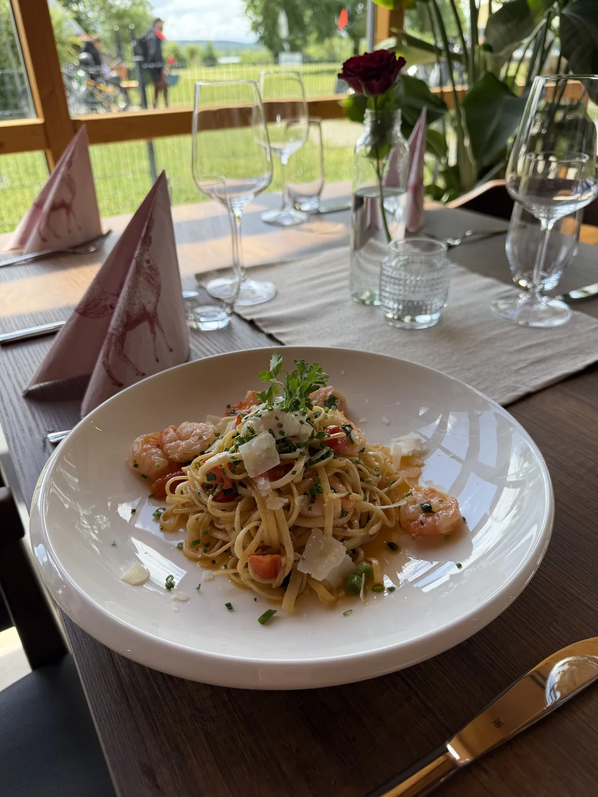 Spaghetti mit Knoblauchgarnelen, frisch aus der Küche